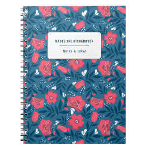Caderno Espiral Padrão Floral do Nome Personalizado da Fúchsia do 