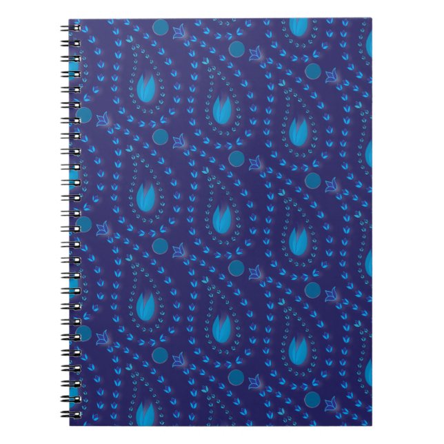 Caderno Espiral Padrão Floral do Paisley Azul abstrato Escuro (Frente)