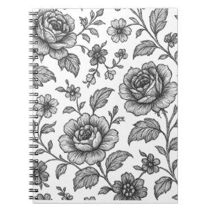 Caderno Espiral Padrão Floral do Vintage Rosa