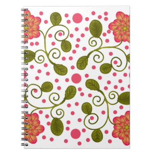 Caderno Espiral Padrão Floral e de Bolinhas Cor-de-Rosa Caprichoso