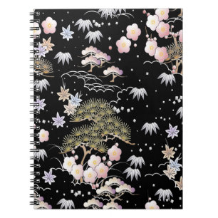 Caderno Espiral Padrão Floral Elegante Do Flor De Cereja Rosa Pre