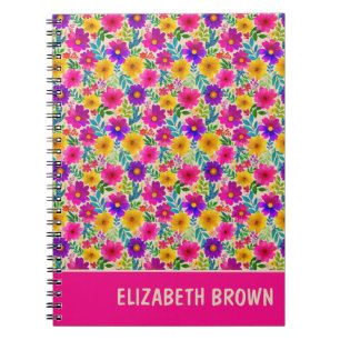 Caderno Espiral Padrão Floral Elegante em Aquarela com Nome