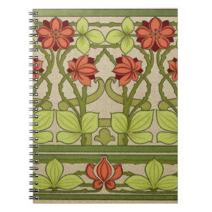 Caderno Espiral Padrão Floral em Verde Sálvia Art Nouveau Vintage