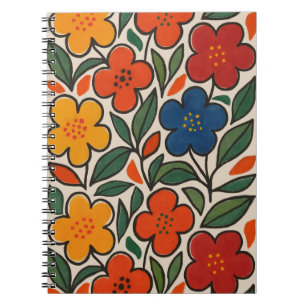 Caderno Espiral Padrão Floral Estilo Retro Anos 60