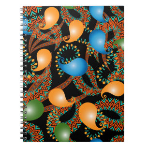 Caderno Espiral Padrão floral étnico colorido 3d Paisley sem costu