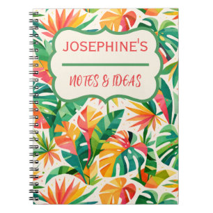 Caderno Espiral Padrão Floral Geométrico Colorido Retro Moderno