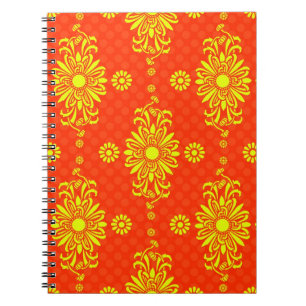 Caderno Espiral Padrão Floral Laranja e Amarelo Brilhante