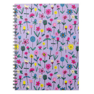 Caderno Espiral Padrão floral lilás Boho