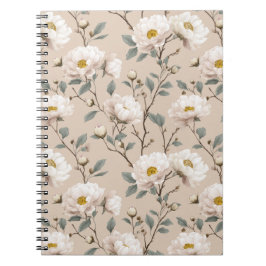 Caderno Espiral Padrão Floral Marfim Flor de Rosa Elegante