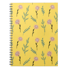 Caderno Espiral Padrão Floral Minimalista Amarelo