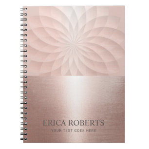 Caderno Espiral Padrão Floral Moderno Rosa Dourado
