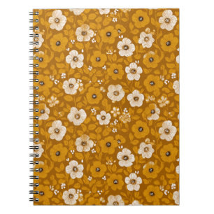 Caderno Espiral Padrão Floral Mostarda Floral Tom Quente Retro