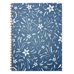 Caderno Espiral Padrão floral no denim