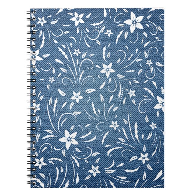 Caderno Espiral Padrão floral no denim (Frente)