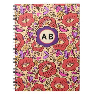 Caderno Espiral Padrão Floral Olho da Sorte