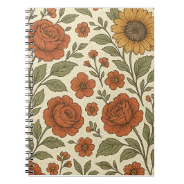 Caderno Espiral Padrão Floral Outono Vintage – Botânica Rústica