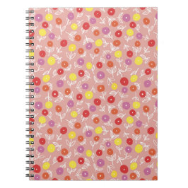 Caderno Espiral Padrão Floral Pastel Boho Pêssego