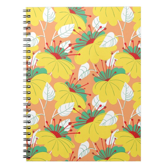 Caderno Espiral Padrão floral perfeito. Fundo com a mão (Frente)