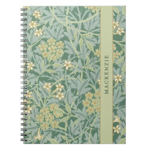 Caderno Espiral Padrão Floral Personalizado de Jasmim Verde