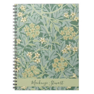 Caderno Espiral Padrão Floral Personalizado de Jasmim Verde