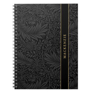 Caderno Espiral Padrão Floral Preto Personalizado