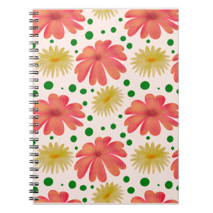 Caderno Espiral Padrão Floral Retro Brilhante Sem Costura