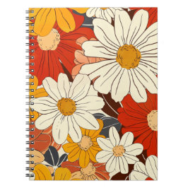 Caderno Espiral Padrão Floral Retro dos Anos 70 Flor de Margarida 