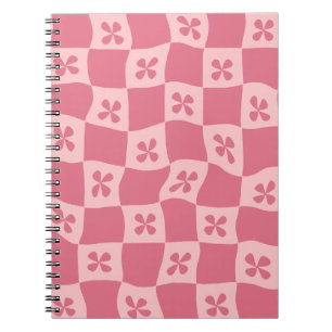 Caderno Espiral Padrão Floral Retro-Rosa Verificado