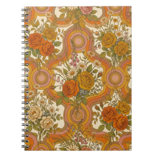 Caderno Espiral Padrão Floral Retro Vintage dos Anos 70 | Botânica