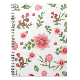Caderno Espiral Padrão Floral Rosa Elegante