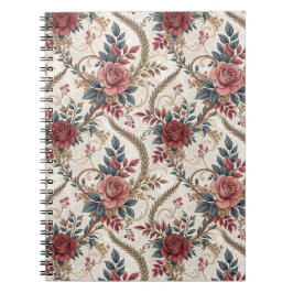 Caderno Espiral Padrão Floral Rosa Francês Vintage e Trabalho de E