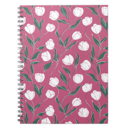 Caderno Espiral Padrão Floral Rosa Moderno Tulipa Branca