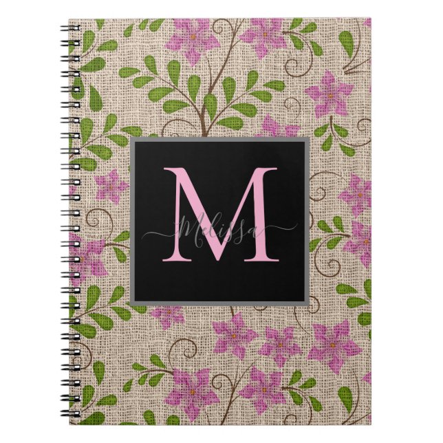 Caderno Espiral Padrão Floral Rosa Vintage (Frente)