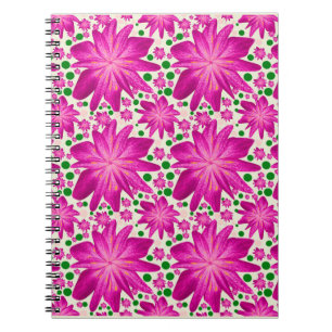 Caderno Espiral Padrão Floral Seamless Rosa Quente