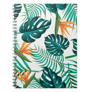 Caderno Espiral Padrão floral sem costura com folhas. dorso tropi