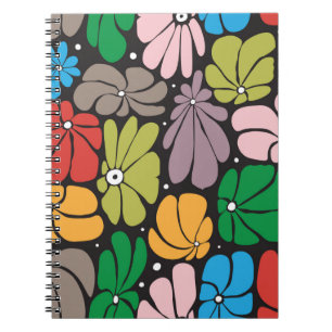 Caderno Espiral Padrão floral sem costura com grandes flores esti