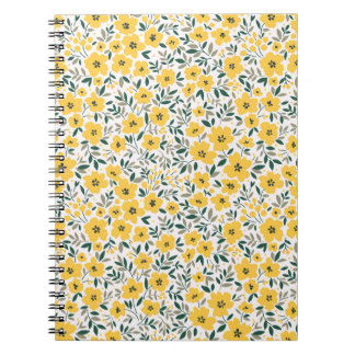 Caderno Espiral Padrão floral sem costura, Pequenas flores amarela