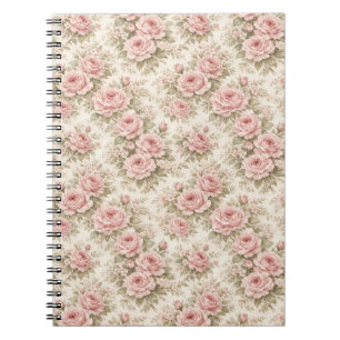 Caderno Espiral Padrão Floral Sem Costura Rosa Vintage Elegante