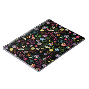 Caderno Espiral Padrão floral sem soldadura corante de alça desenh
