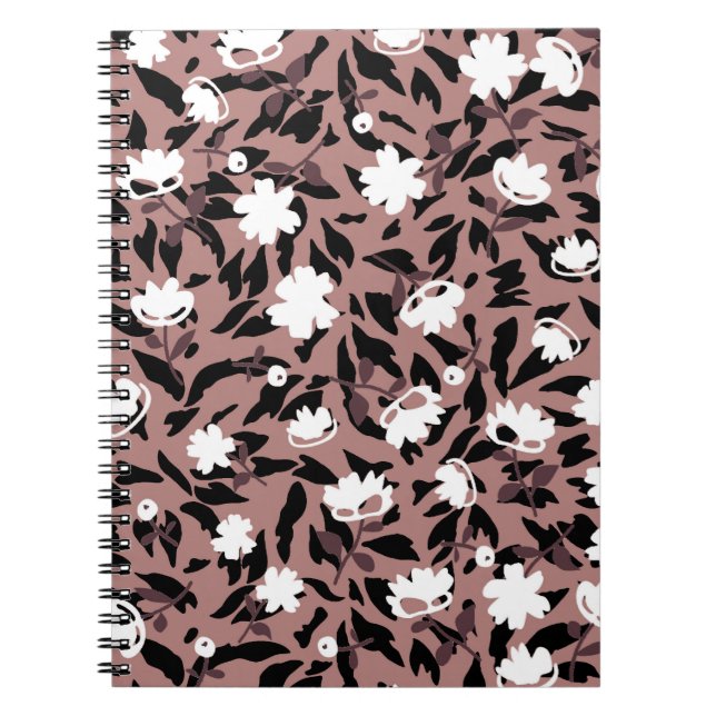 Caderno Espiral Padrão floral sobre fundo leopardo. (Frente)
