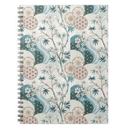 Caderno Espiral Padrão Floral Tradicional de Bambu Japonês