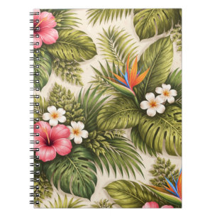 Caderno Espiral Padrão Floral Tropical – Hibisco, Monstera
