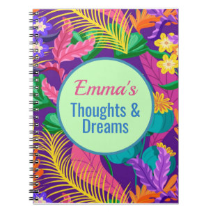 Caderno Espiral Padrão Floral Tropical Modelo de Texto Personaliza