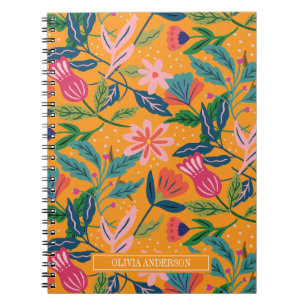 Caderno Espiral Padrão Floral Tropical Moderno