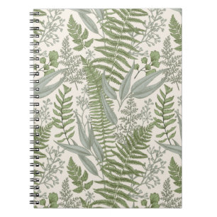 Caderno Espiral Padrão Floral Verde do Jardim de Folha