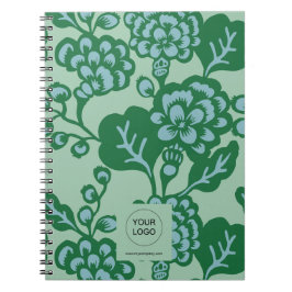 Caderno Espiral Padrão Floral Verde e Azul Vibrante e Negrito