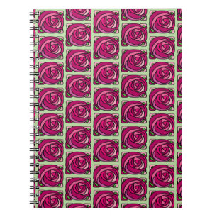 Caderno Espiral Padrão floral verde e cor-de-rosa Rosas