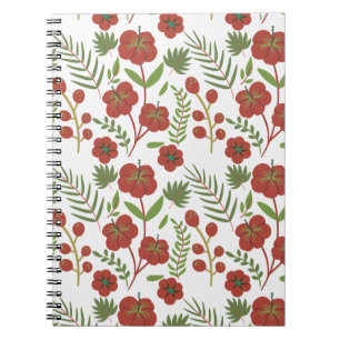 Caderno Espiral Padrão floral vermelho sem costura sobre fundo bra