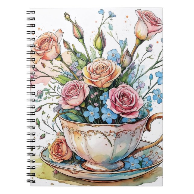 Caderno Espiral Padrão Floral Vine - Watercolor Boho art (Frente)