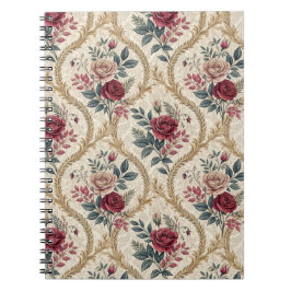 Caderno Espiral Padrão Floral Vintage Damasco Rosa Barroco Ornamen